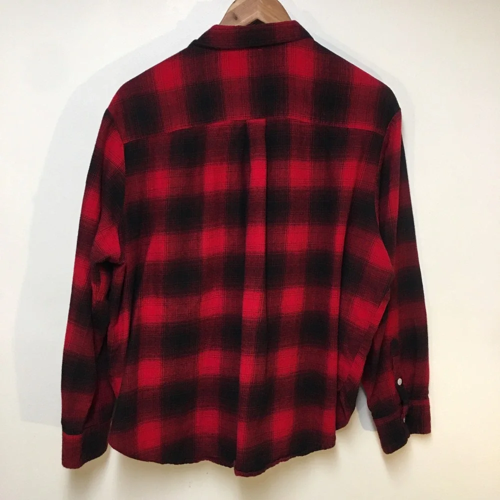 GapBody Pajama Top Women XL Red Black Buffalo Plaid Flannel Cotton Button Down